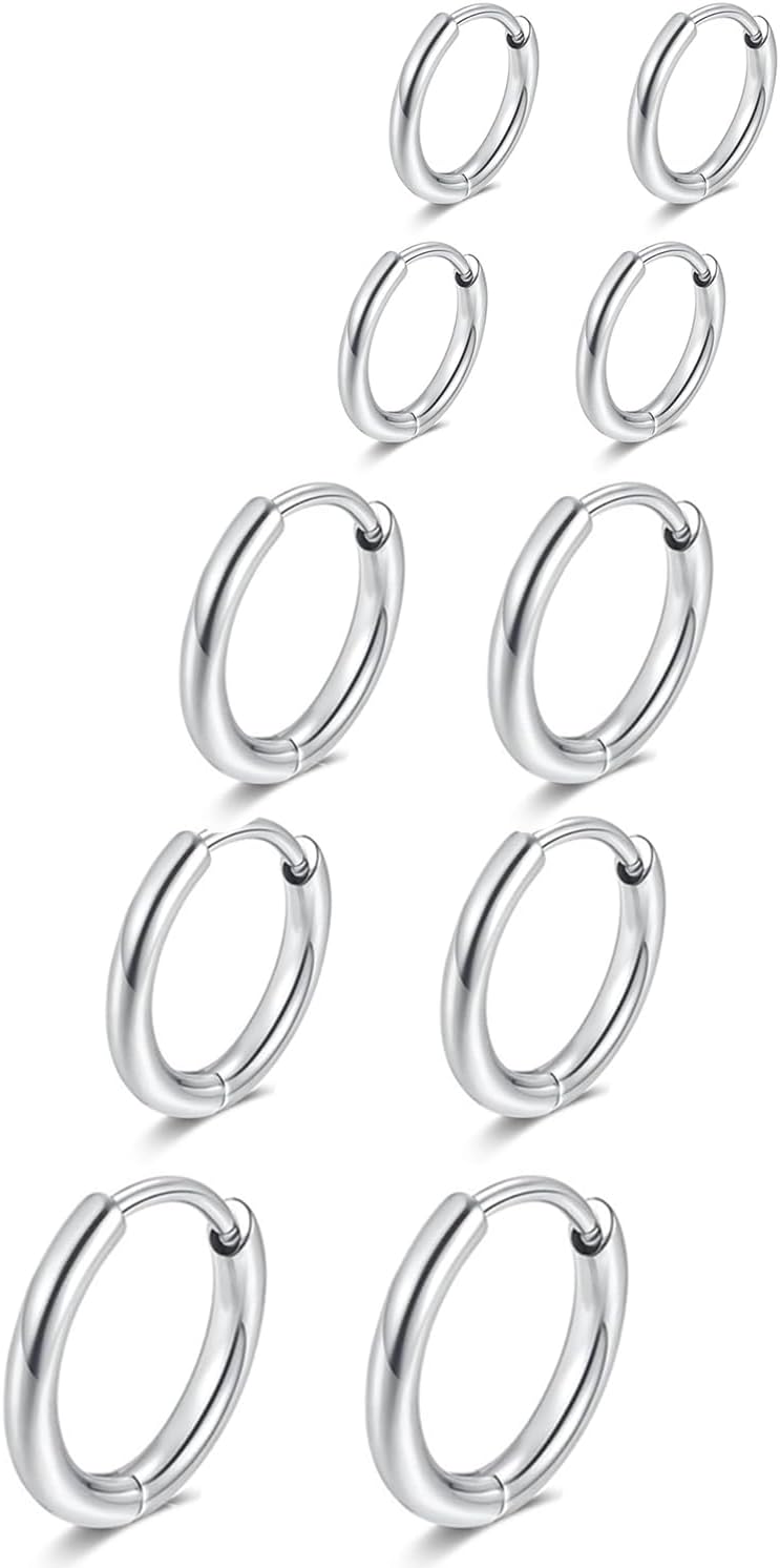 AMASIS Hypoallergenic Surgical Steel Earrings Sets for Sensitive Ears Lightweight Small Huggie Hoop Earrings 20G Stainless Steel Opal Ball Pearl CZ Flat Back Earrings for Women Men Trendy Cartilage Earrings Hoop Stud - Image 1